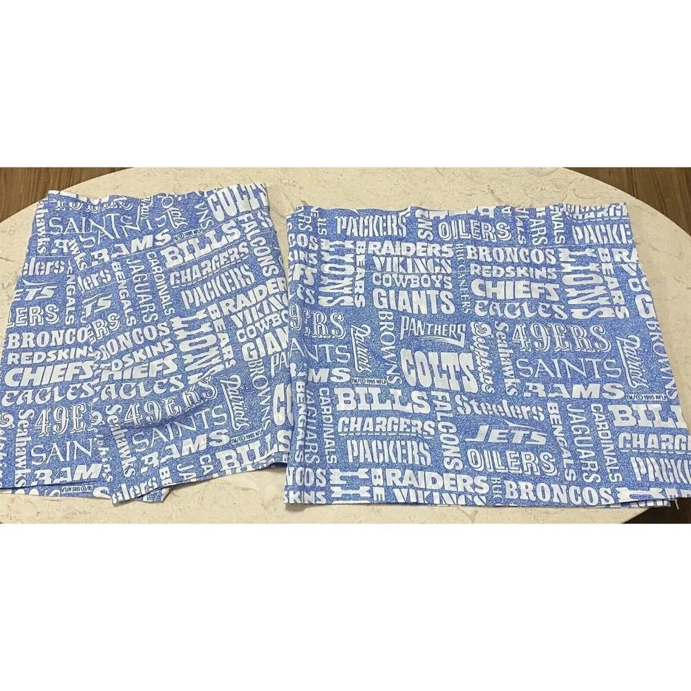Vintage Window Valance Football NFL Teams Graphic Blue set of 2 Bibb Company